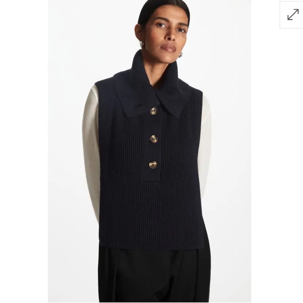 Cos Wool Blend Button Down Sweater Bib